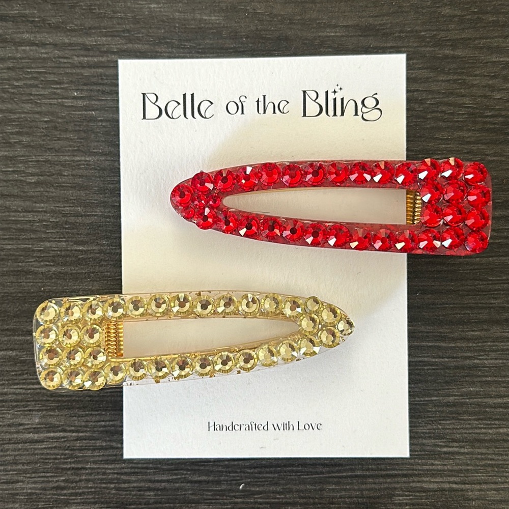 ❤️💛Red and gold rhinestone hair clips ; Kansas City chiefs bling